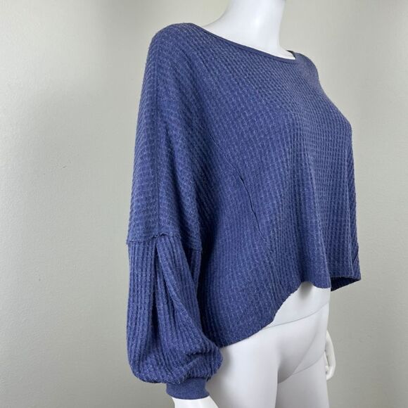 Free People Womens Size XS Blue Love Me Thermal Waffle Sweater Dolman Sleeve Top - Picture 6 of 14
